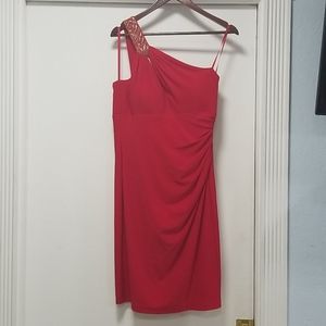 Cache Red Midi off shoulder sequence